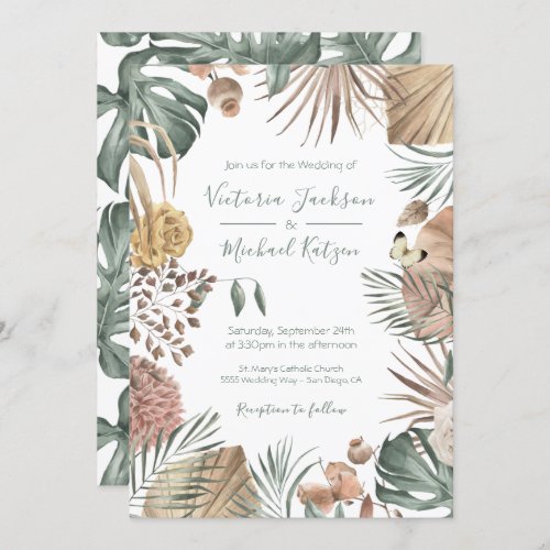 Tropical Oasis Modern Palm leaf Wedding Invitation