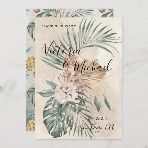 Tropical Oasis Modern Palm Save the Date Wedding Invitation