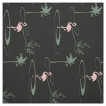 Tropical Oasis Palm Tree Flamingo Black Pattern Fabric