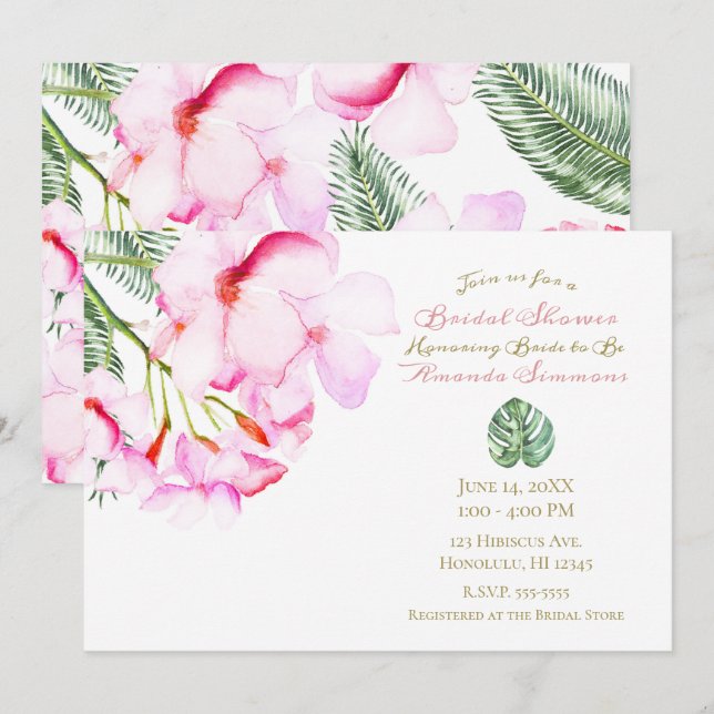 Tropical Oasis Pink Green Hawaiian Bridal Shower Invitation (Front/Back)