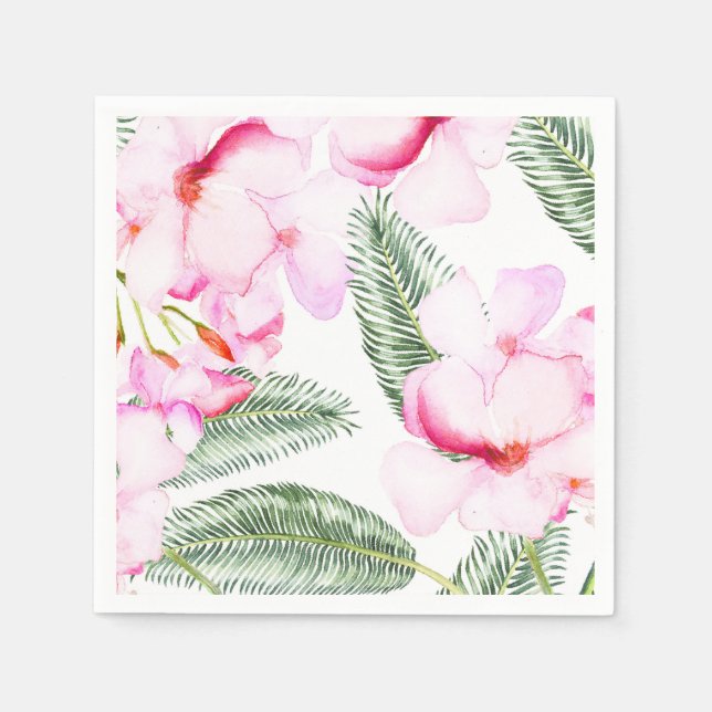 Tropical Oasis Pink Green Hawaiian Bridal Shower Napkins (Front)