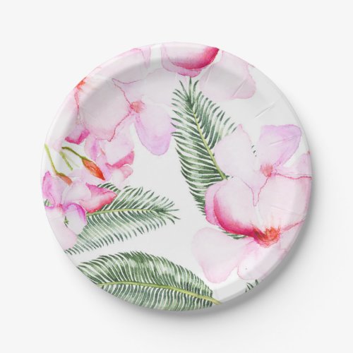 Tropical Oasis Pink Green Hawaiian Bridal Shower Paper Plates