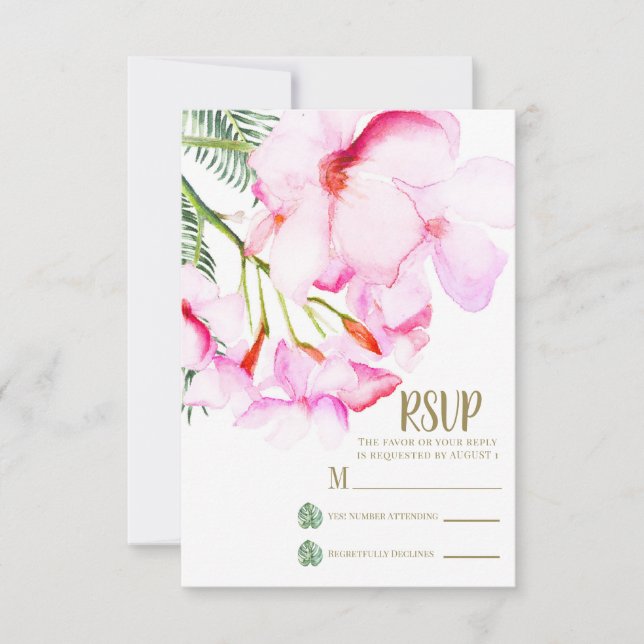 Tropical Oasis Pink Green Hawaiian Floral RSVP (Front)