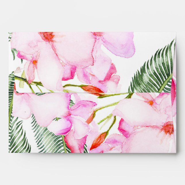 Tropical Oasis Pink Green Hawaiian Floral Wedding Envelope (Back (Top Flap))