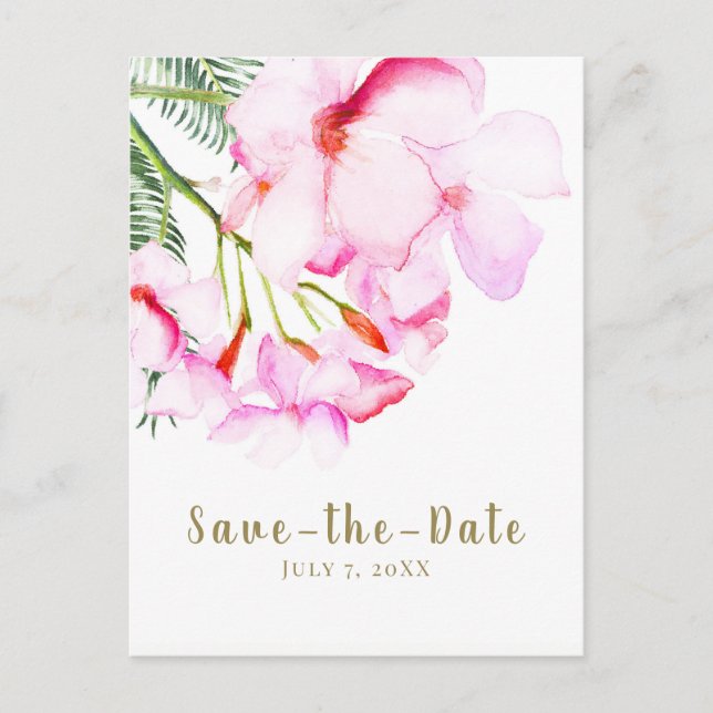 Tropical Oasis Pink Green Hawaiian Save the Date Announcement Postcard (Front)
