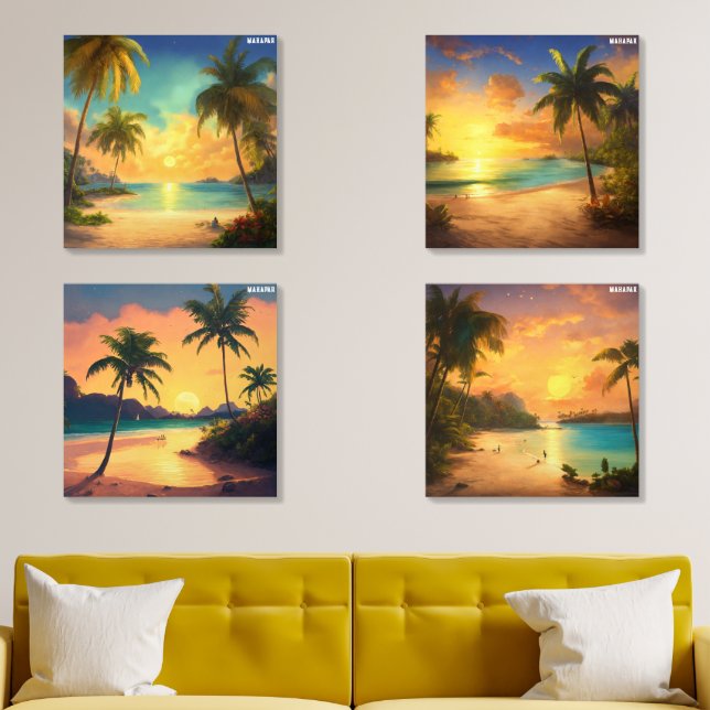Tropical Oasis Under a Mellow Yellow Sky Acrylic Photo Tile (Living Room)