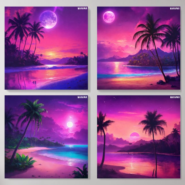 Tropical Oasis Under the Purple Comet Sky Acrylic Photo Tile (Front Set)