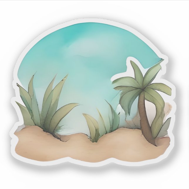 Tropical Oasis Watercolor Scene Sticker (Front)