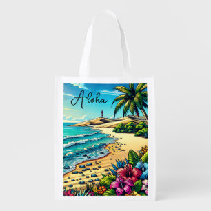 Tropical Ocean Aloha Vacation Grocery Bag