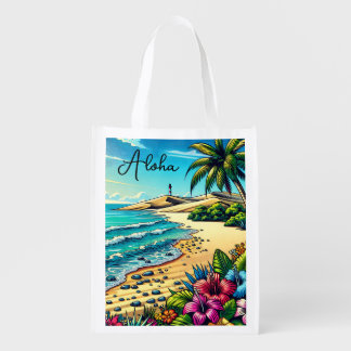 Tropical Ocean Aloha Vacation  Grocery Bag