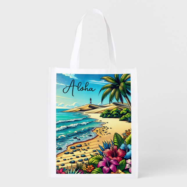 Tropical Ocean Aloha Vacation  Grocery Bag (Front)