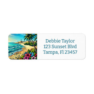 Tropical Ocean Aloha Vacation Label