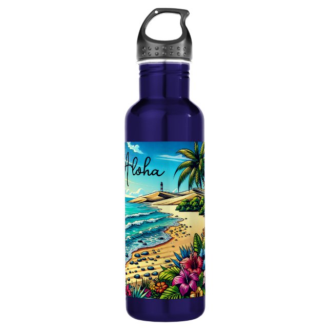 Tropical Ocean Aloha Vacation  Stainless Steel Water Bottle (Front)