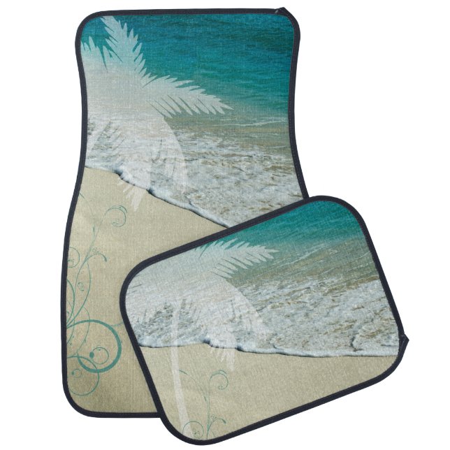 Tropical Ocean and Palm Tree Car Floor Mat (Set)
