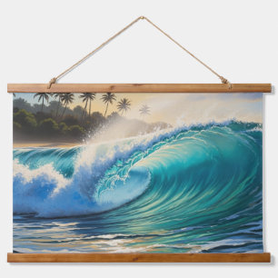 Tropical Ocean Barrel Wave at Sunset - Vintage Sty Hanging Tapestry
