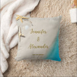 Tropical ocean beach bride groom wedding throw pillow<br><div class="desc">Tropical ocean beach,  bride and groom,  wedding Throw Pillow.
You can add your own names and date.</div>