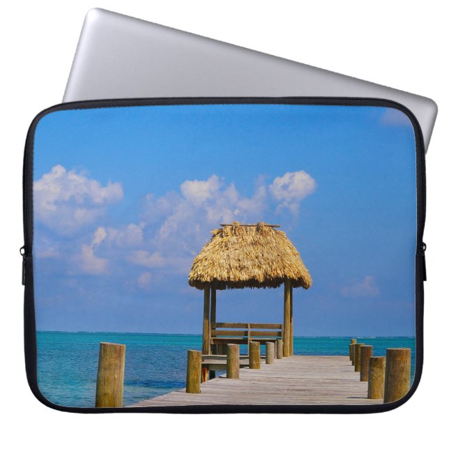 Tropical Ocean Beach Dock Laptop Sleeve (Front)
