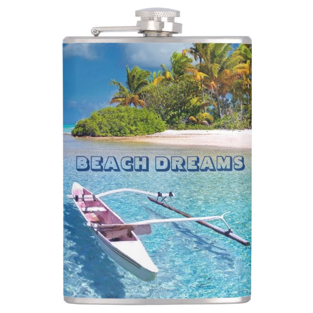 Tropical Ocean Beach Dreams Typography Flask (Front)