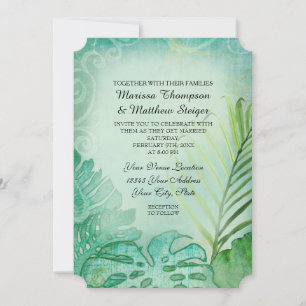 Tropical Ocean Beach Elephants Ear Leaves Palm Art Invitation