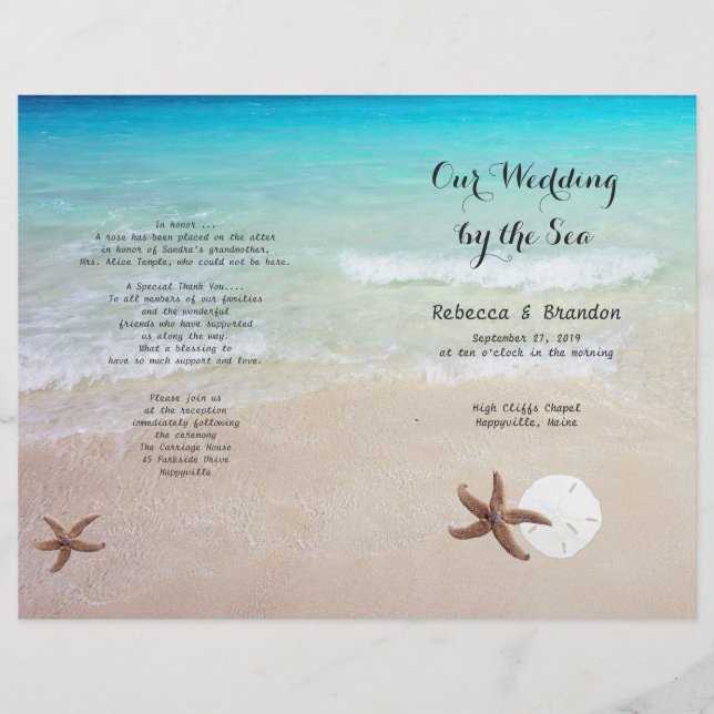 Tropical Ocean Beach Folded Wedding Program (Front)