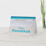 Tropical Ocean Beach Hanukkah Greeting Card<br><div class="desc">Tropical Hanukkah greeting card with ocean water and beach sand.  "Happy Hanukkah" text in blue on the front,  with template text inside to add a personal message.  Or delete it to order blank.</div>