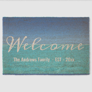 Tropical Ocean Beach House Calligraphy Welcome Fiber Doormat