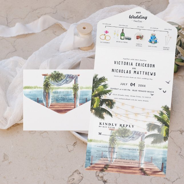 Tropical Ocean Beach | Illustrated Wedding All In One Invitation (Creator Uploaded)