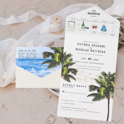 Tropical Ocean Beach  Illustrated Wedding All In One Invitation