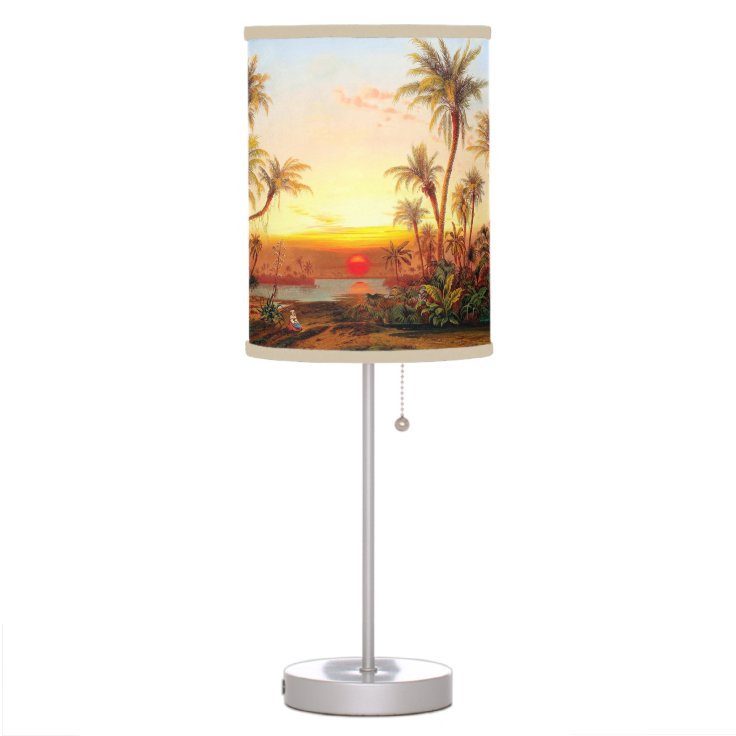 Tropical Ocean Beach Palm Tree Sunset Table Lamp | Zazzle