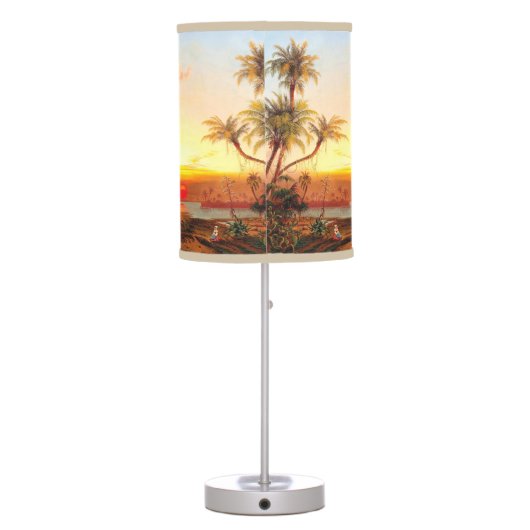 Tropical Ocean Beach Palm Tree Sunset Table Lamp (Back)