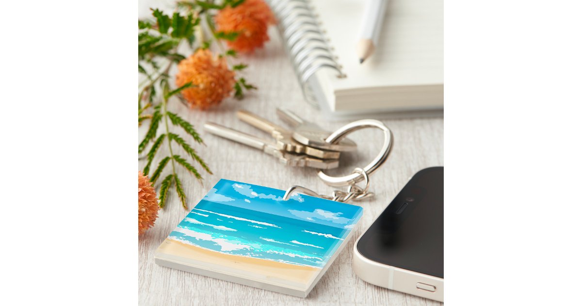 Landscape Keychain Tropical Ocean Beach Scene Coastal Landscape Keychain | Zazzle