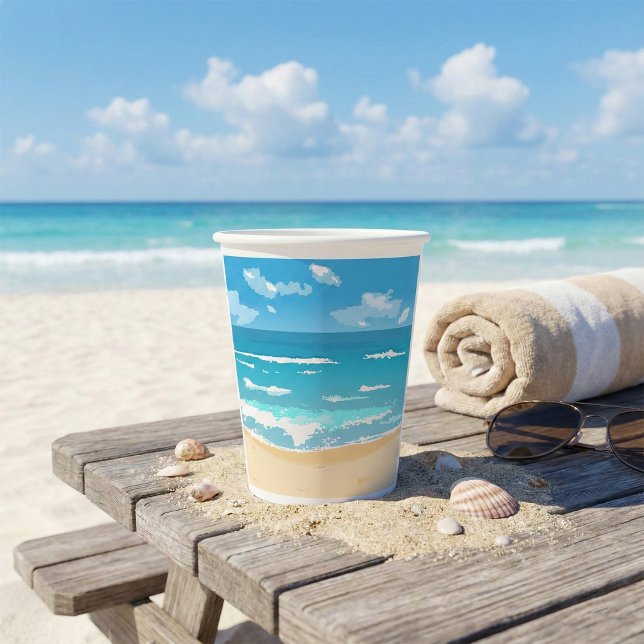 Tropical Ocean Beach Scene Coastal Landscape  Paper Cups (Creator Uploaded)