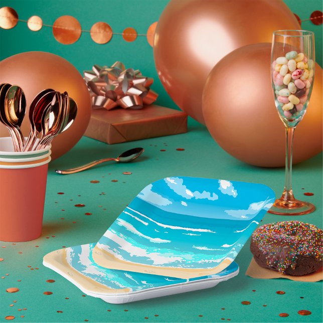 Tropical Ocean Beach Scene Coastal Landscape  Paper Plates (Creator Uploaded)