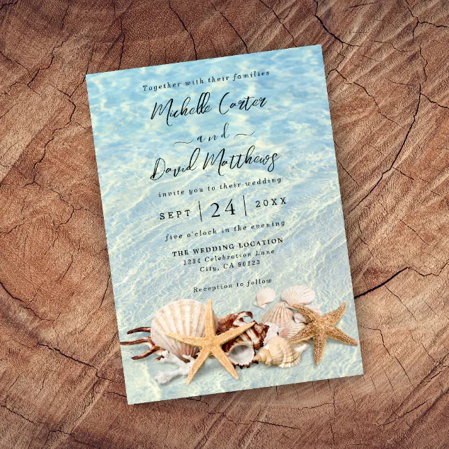 Tropical Ocean Beach Seashell Wedding Invitation Zazzle