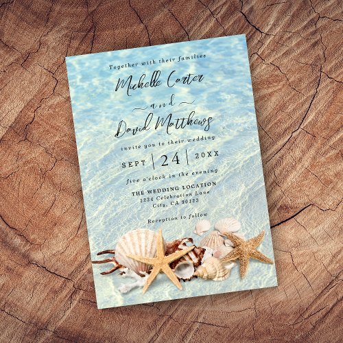 Tropical Ocean Beach Seashell Wedding  Invitation