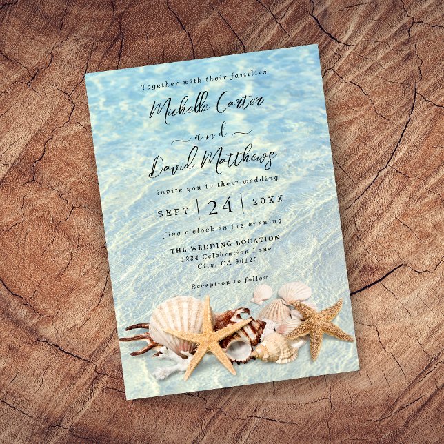Tropical Ocean Beach Seashell Wedding  Invitation (Creator Uploaded)