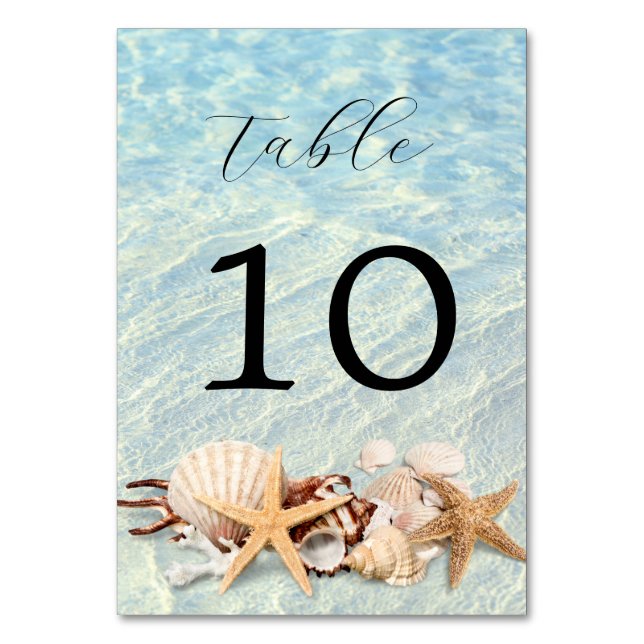 Tropical Ocean Beach Seashell Wedding Table Number (Front)