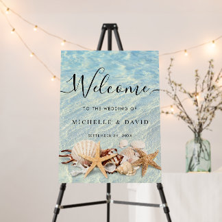 Tropical Ocean Beach Seashell Wedding Welcome Sign