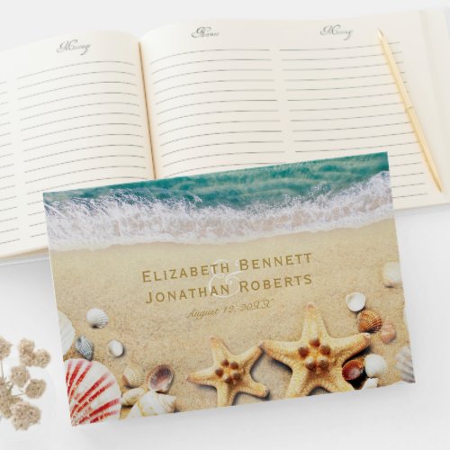 Tropical Ocean Beach Starfish Shells Wedding Guest Book