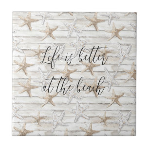 Tropical Ocean Beach Starfish Wedding Ceramic Tile