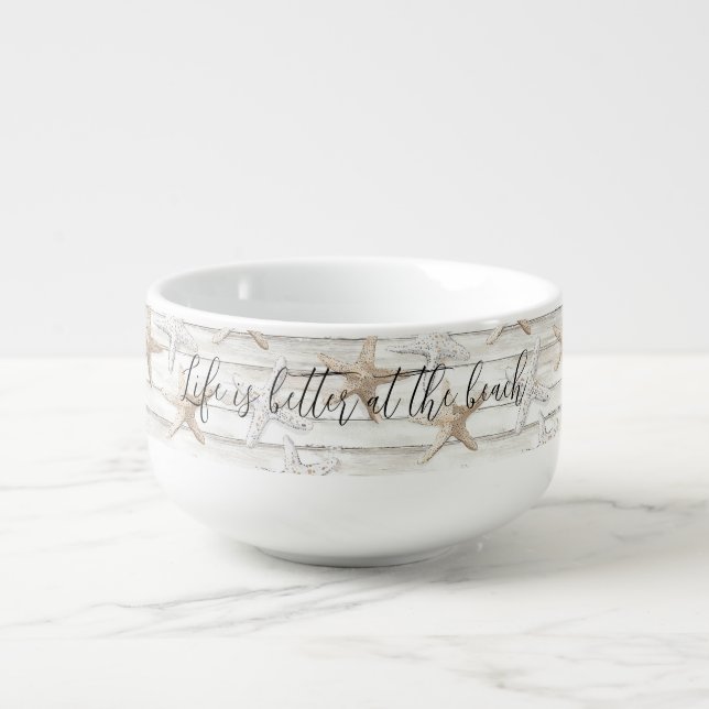 Tropical Ocean Beach Starfish Wedding Soup Mug (Front)