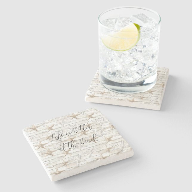 Tropical Ocean Beach Starfish Wedding Stone Coaster (Side)