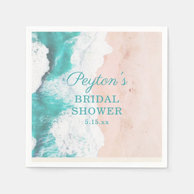 Tropical Ocean Beach Turquoise Tan Bridal Shower Napkins (Front)