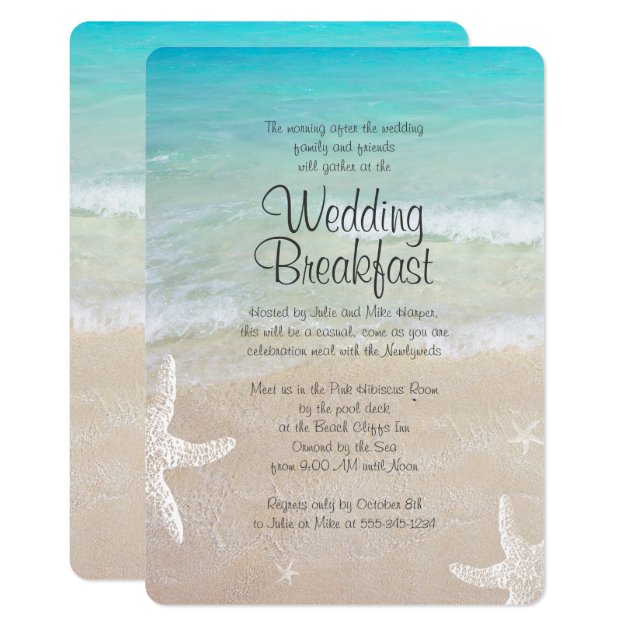 Tropical Ocean Beach Wedding Breakfast Invitation