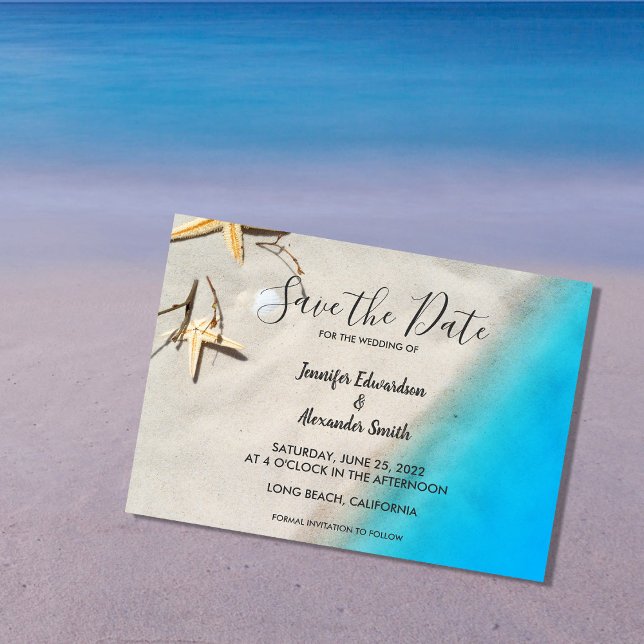 Tropical ocean beach wedding Save the Date Invitation (Tropical ocean beach wedding Save the Date card.)