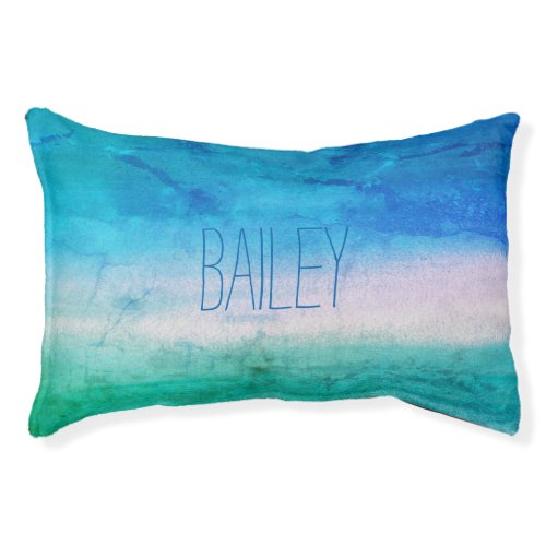 Tropical Ocean Blue Green Weathered Beachy Name Pet Bed