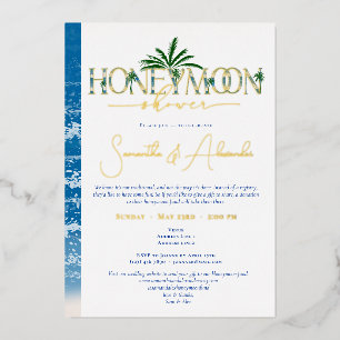 Tropical Ocean Blue Honeymoon Couple Shower Silver Foil Invitation