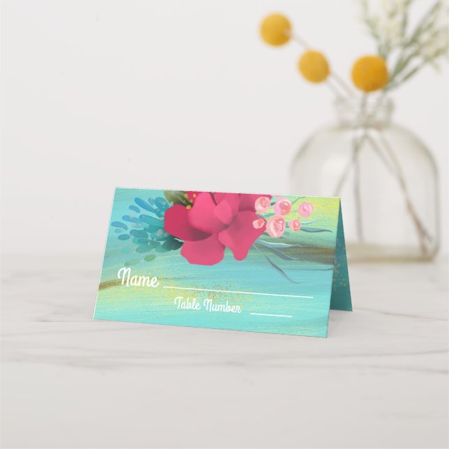 Tropical Ocean Breeze gold table cards (Front)