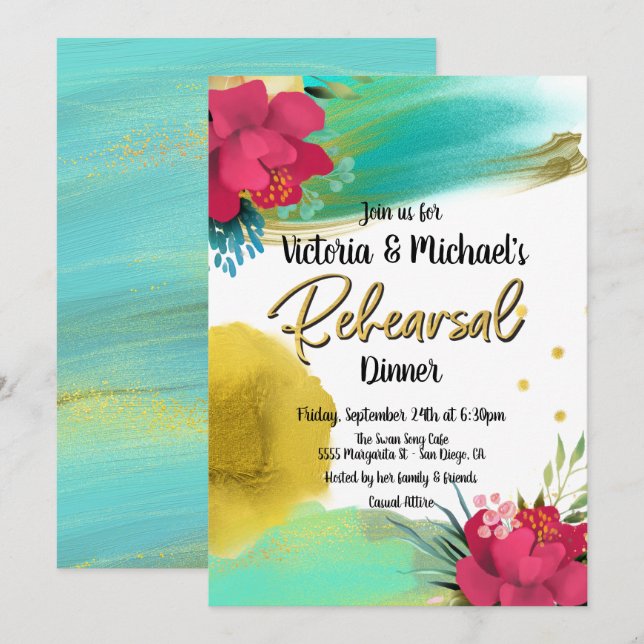 Tropical Ocean Breeze Rehearsal Dinner Invitation (Front/Back)