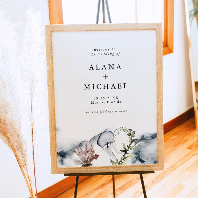 Tropical Ocean Coral Beach Wedding Welcome Poster (Creator Uploaded)